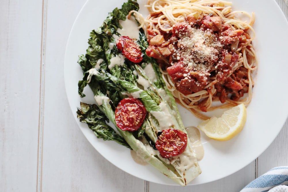 vegan-bolognese-with-caesar-salad