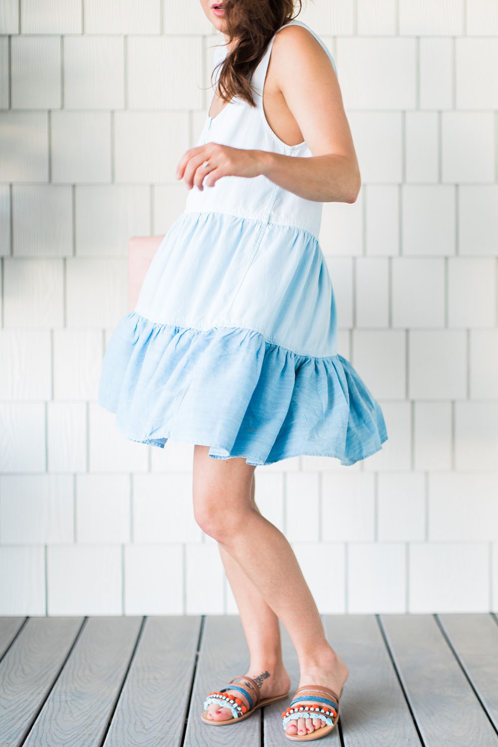 Jillian Harris wearing a summer dress and sandals from Nordstrom.