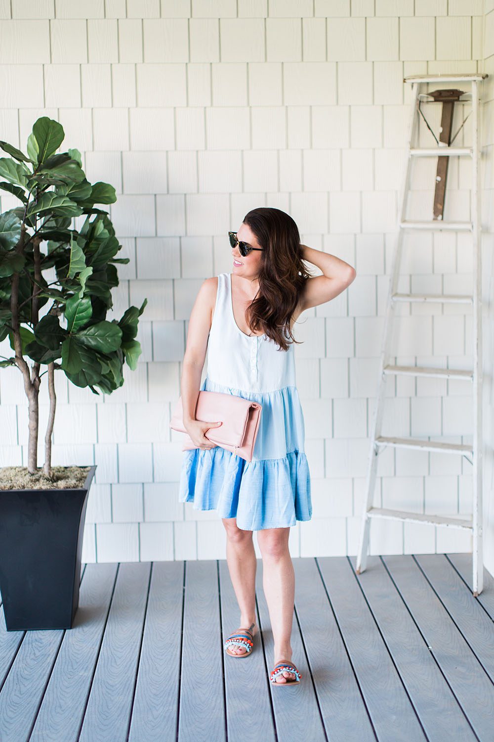 Jillian Harris wearing a summer dress and sandals from Nordstrom.