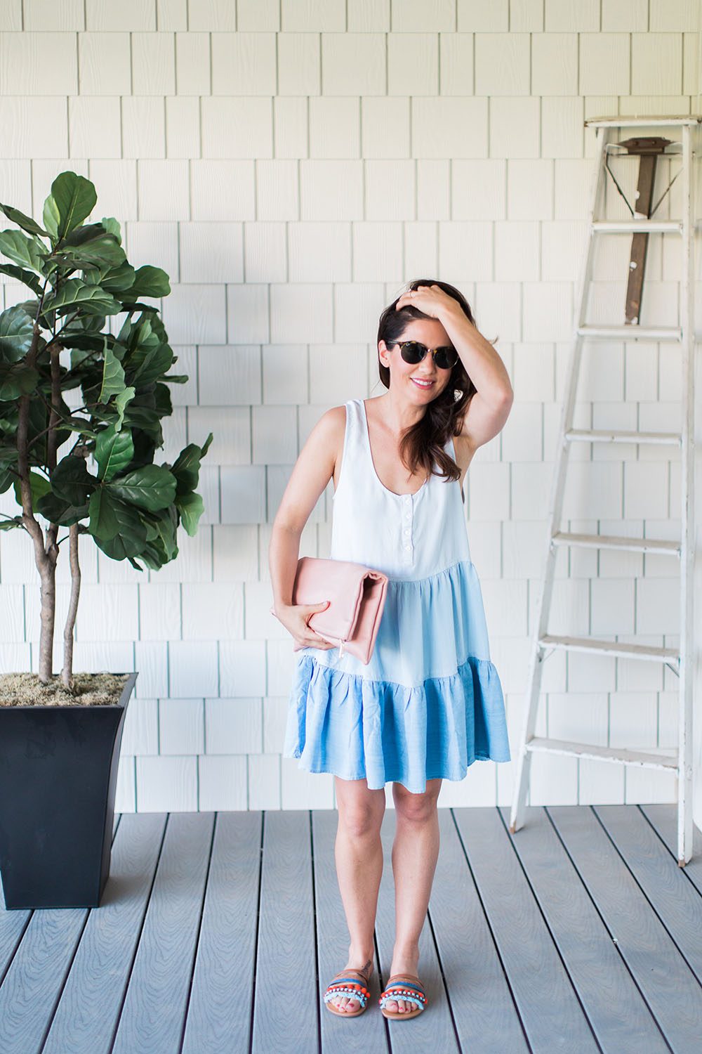 Jillian Harris wearing a summer dress and sandals from Nordstrom.