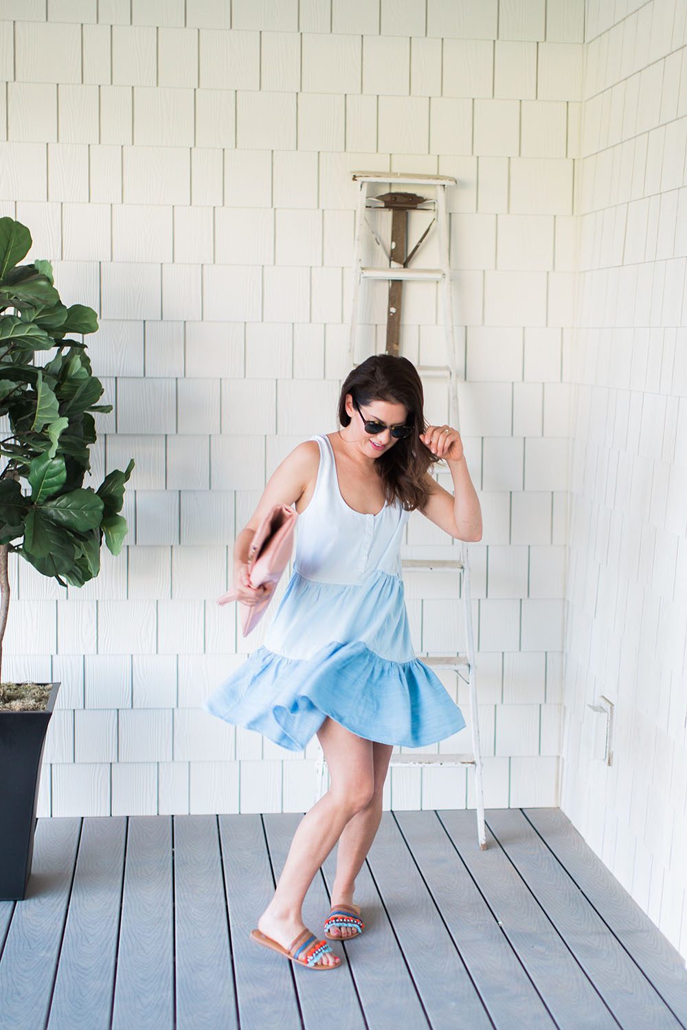 Jillian Harris wearing a summer dress and sandals from Nordstrom.