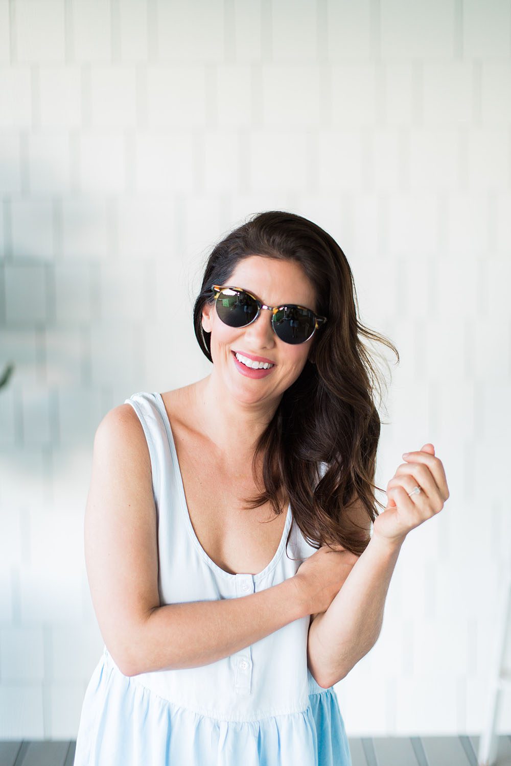 Jillian Harris wearing a summer dress and sandals from Nordstrom.