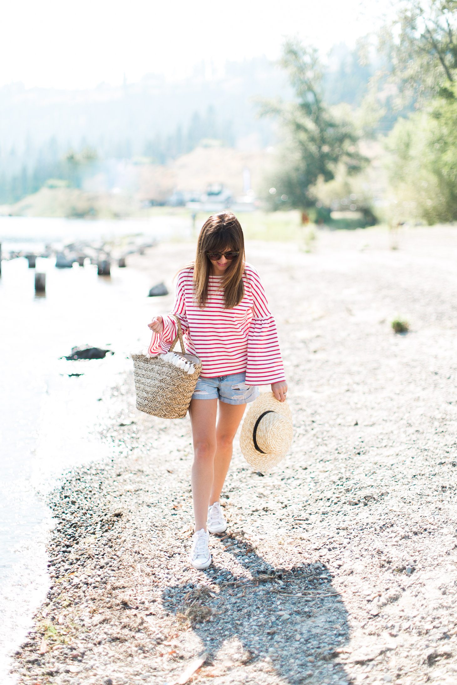 Jillian Harris J Crew Red Bell Sleeve Shirt Beach