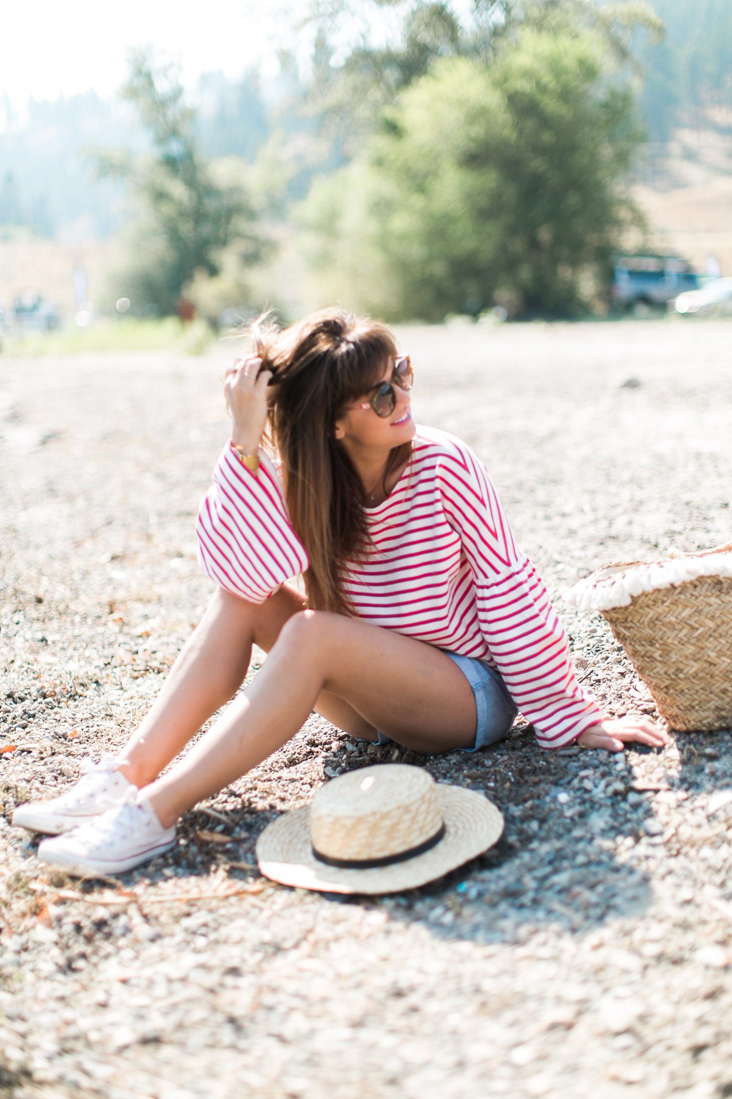 Jillian Harris J Crew Red Bell Sleeve Shirt Beach