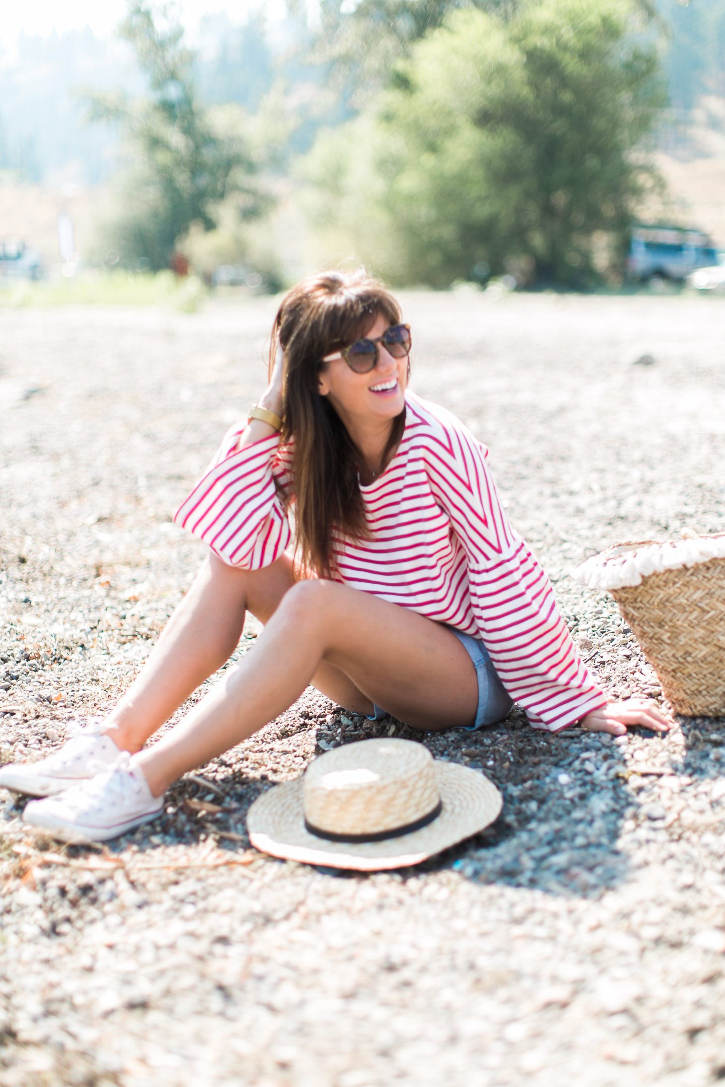 Jillian Harris J Crew Red Bell Sleeve Shirt Beach