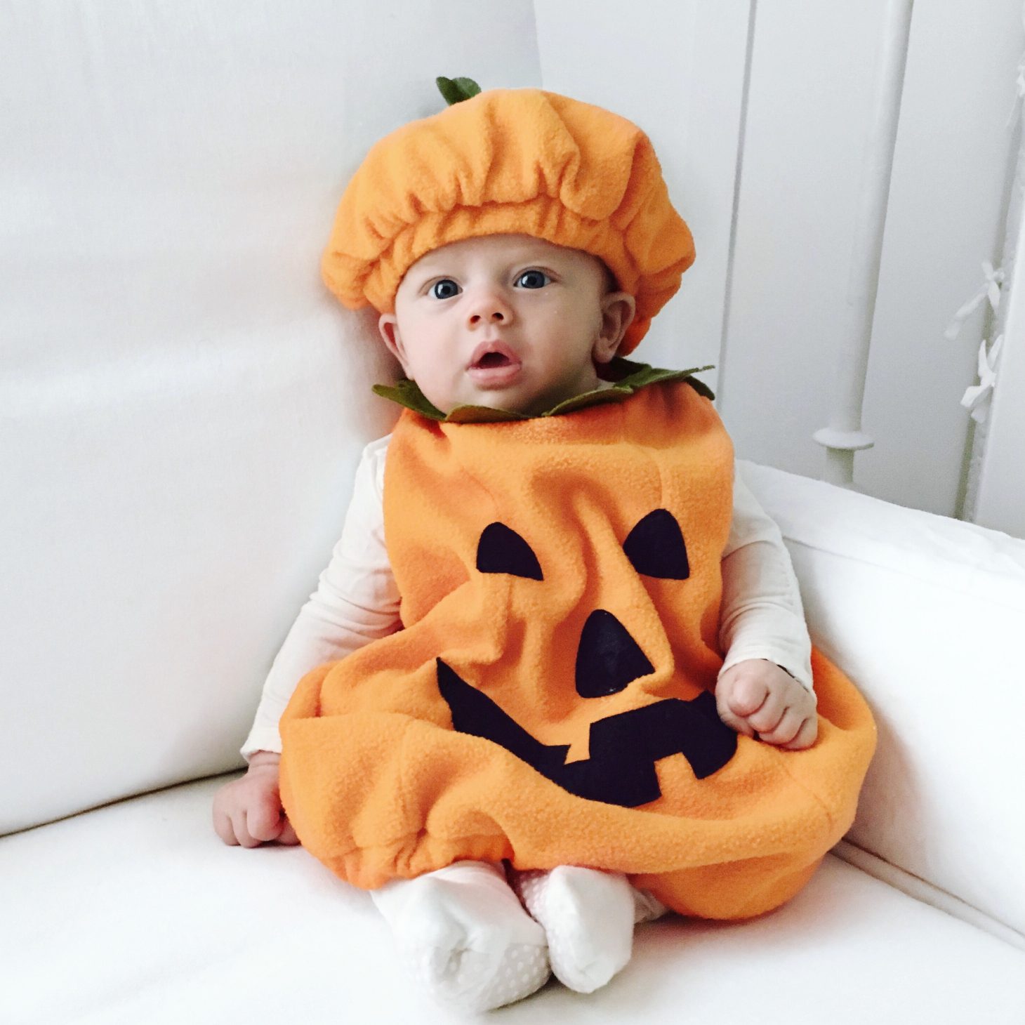 Leo in first pumpkin halloween costume