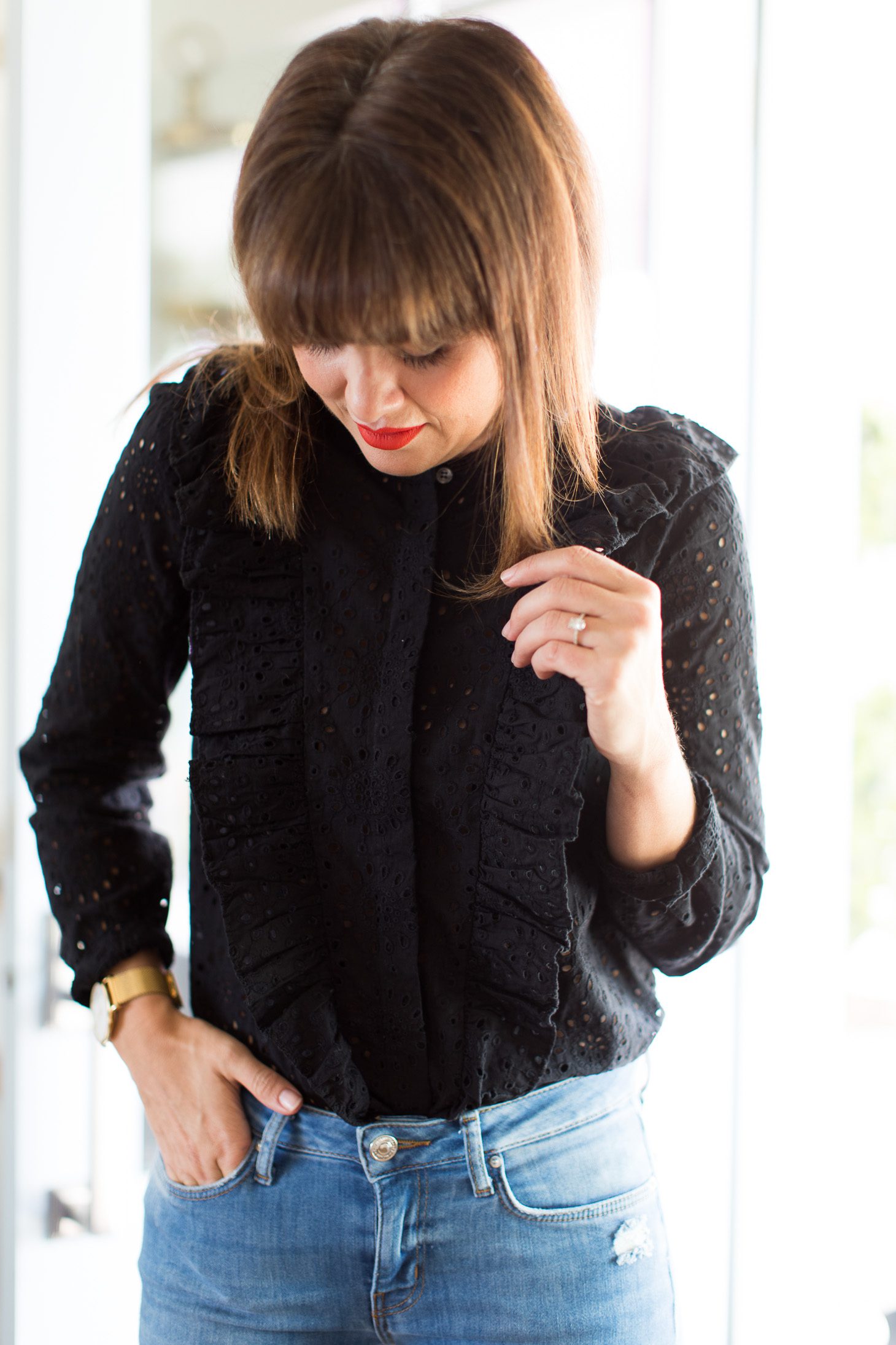 Jillian Harris Nordstrom Black Ruffled Top