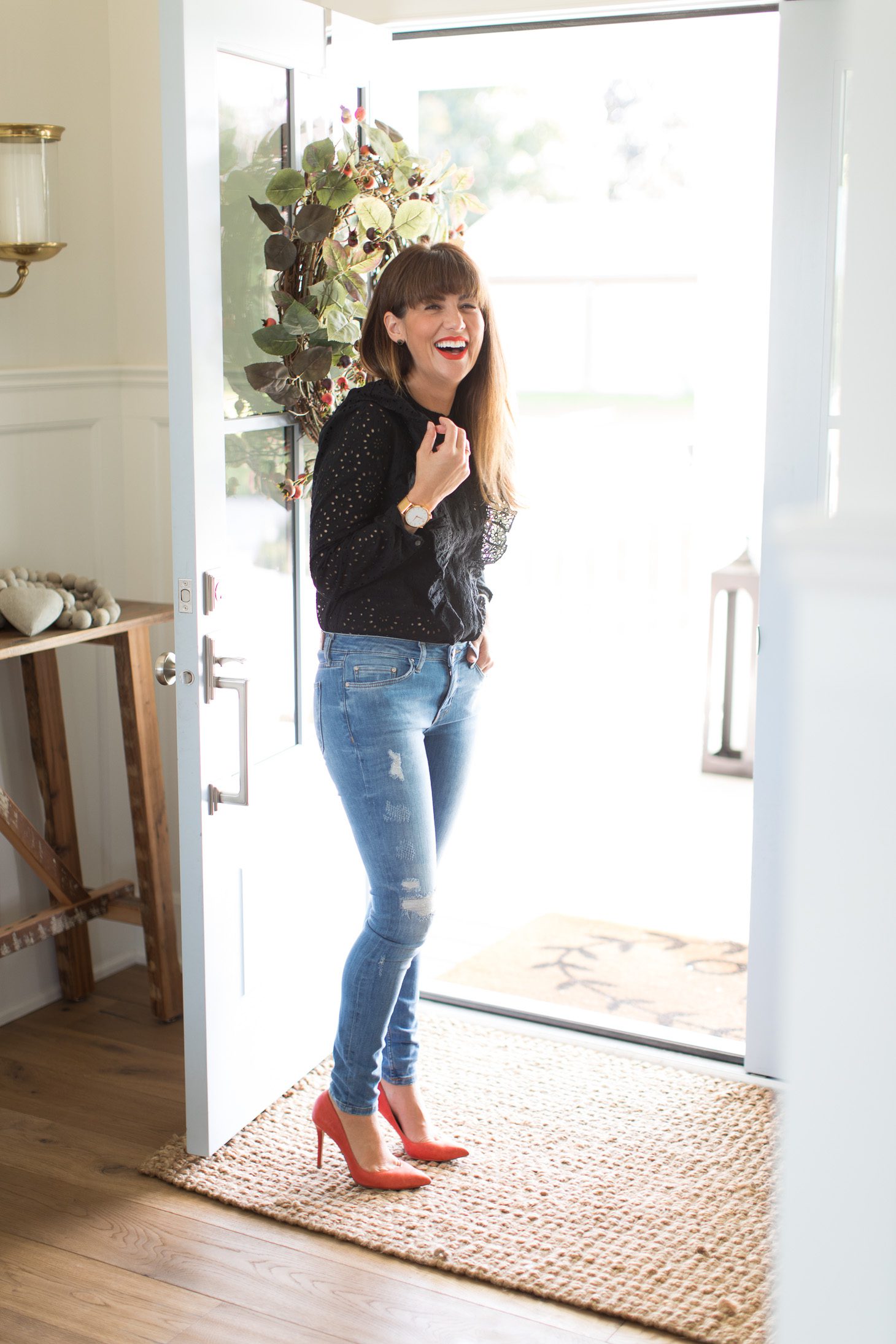 Jillian Harris Nordstrom Black Ruffled Top