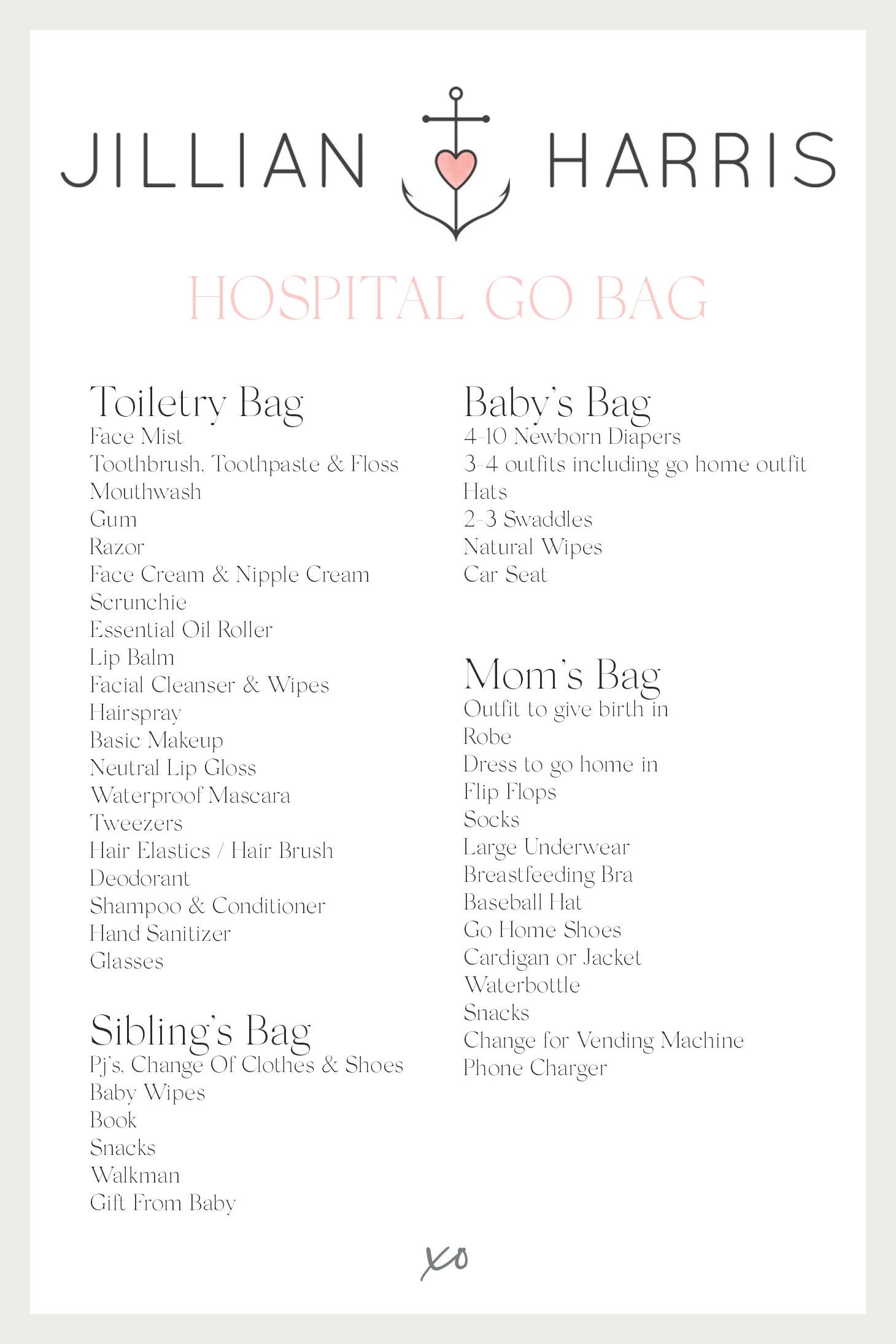 birth bag checklist
