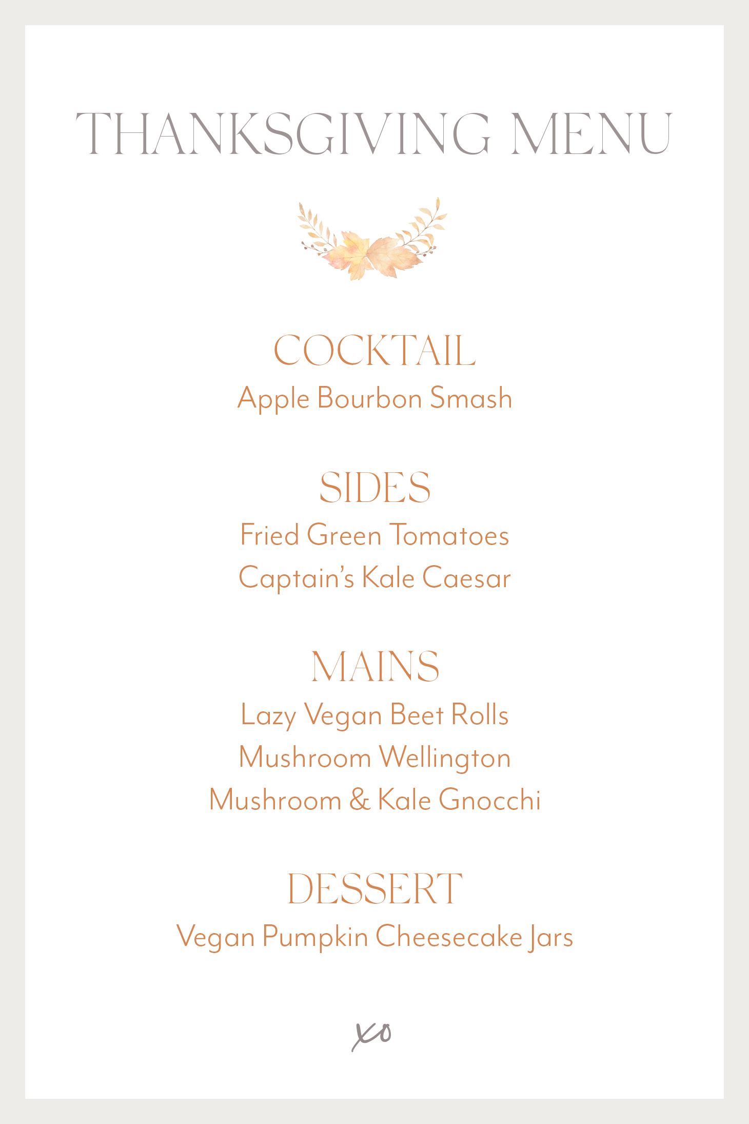 Jillian Harris Thanksgiving Menu