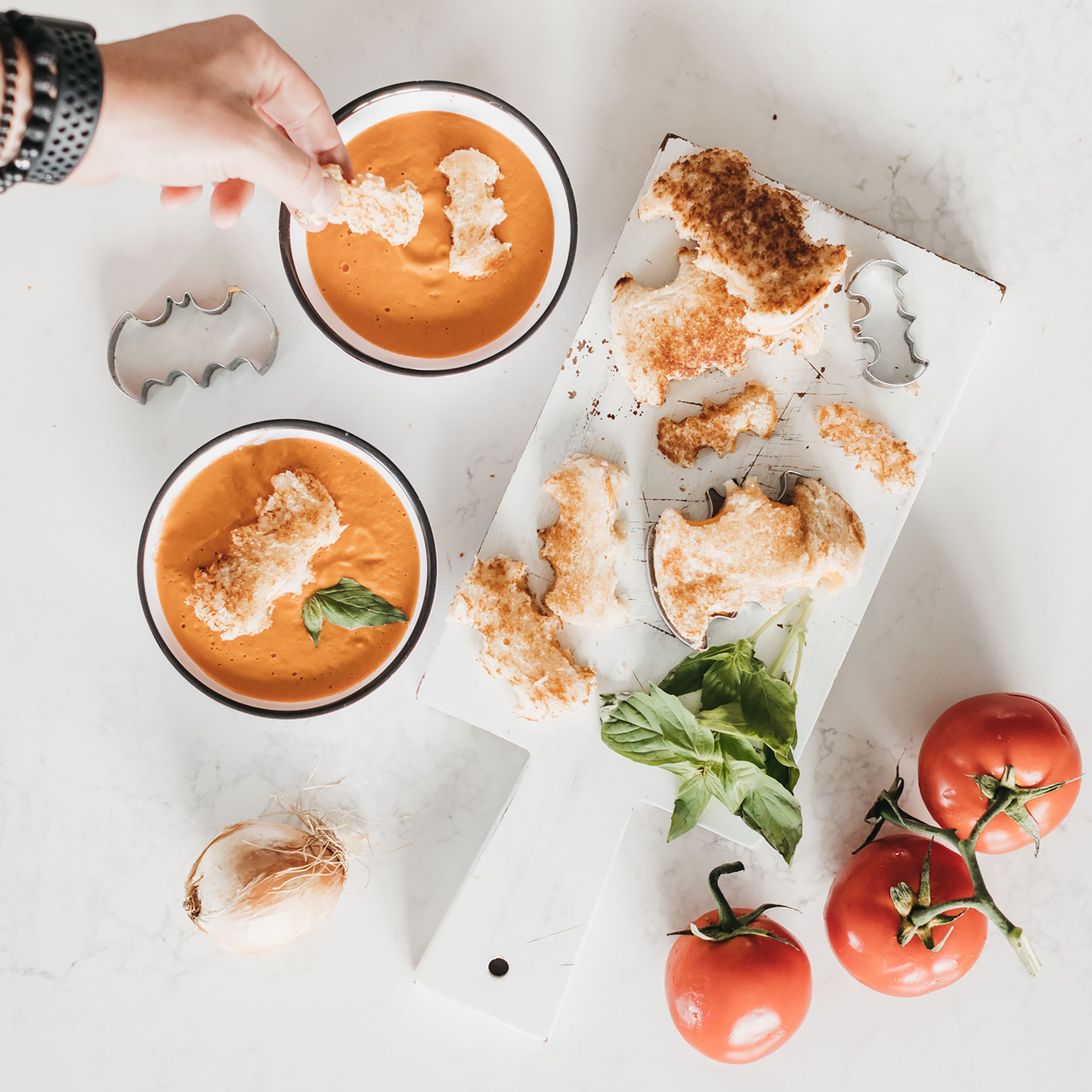 Homemade Tomato Soup & Batman Grilled Cheese