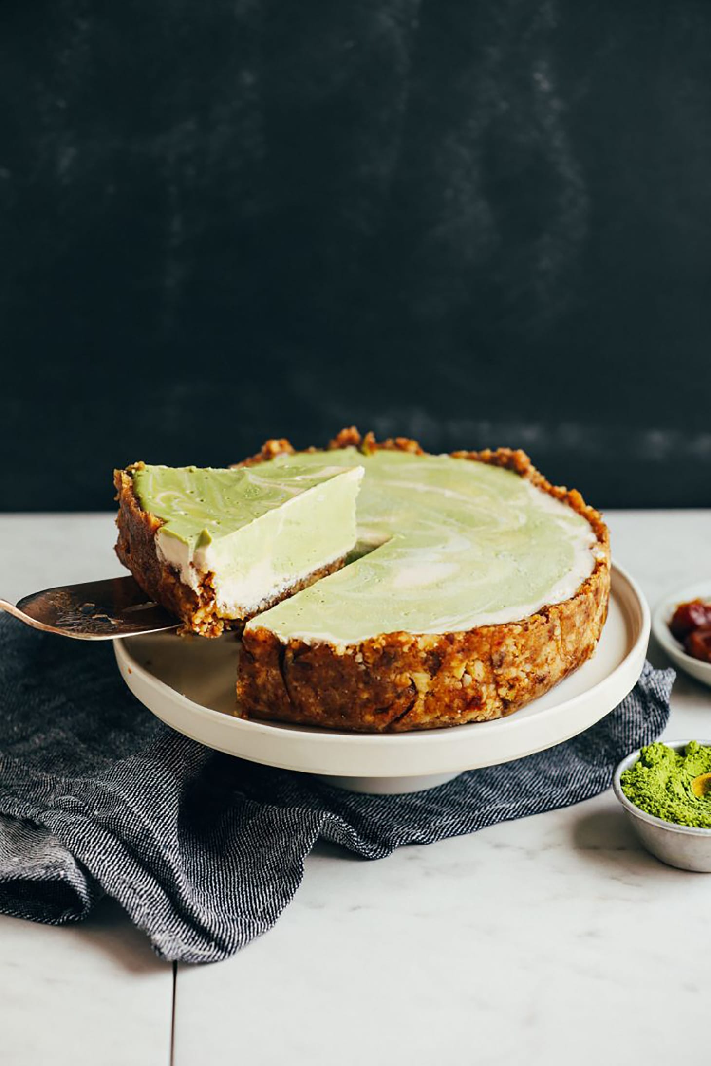 Vegan Matcha Swirl Cheesecake by Minimalist Baker