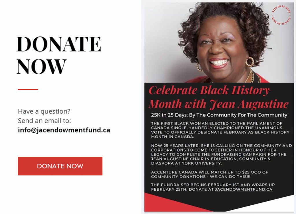 Celebrate Black History Month with Jean Augustine donation graphic