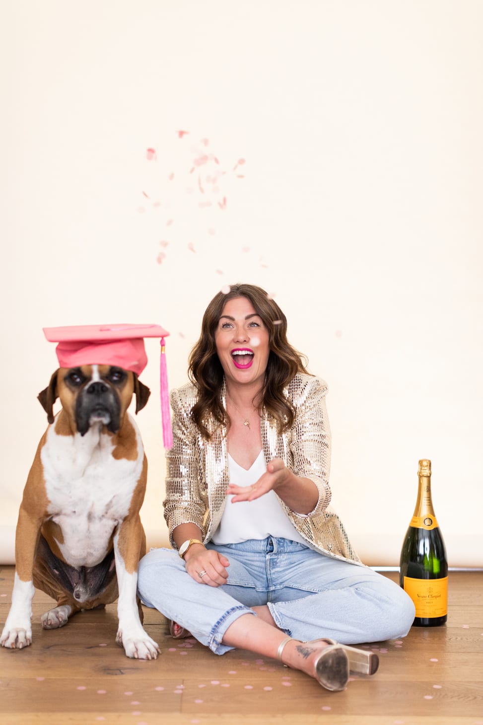 Jillian Harris with her dog Nacho celebrating The Growth Accelerator Course Launch.