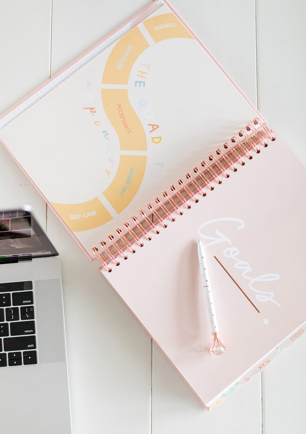 Jillian Harris' laptop and goals notebook to inspire The Jilly Academy Alumni members.