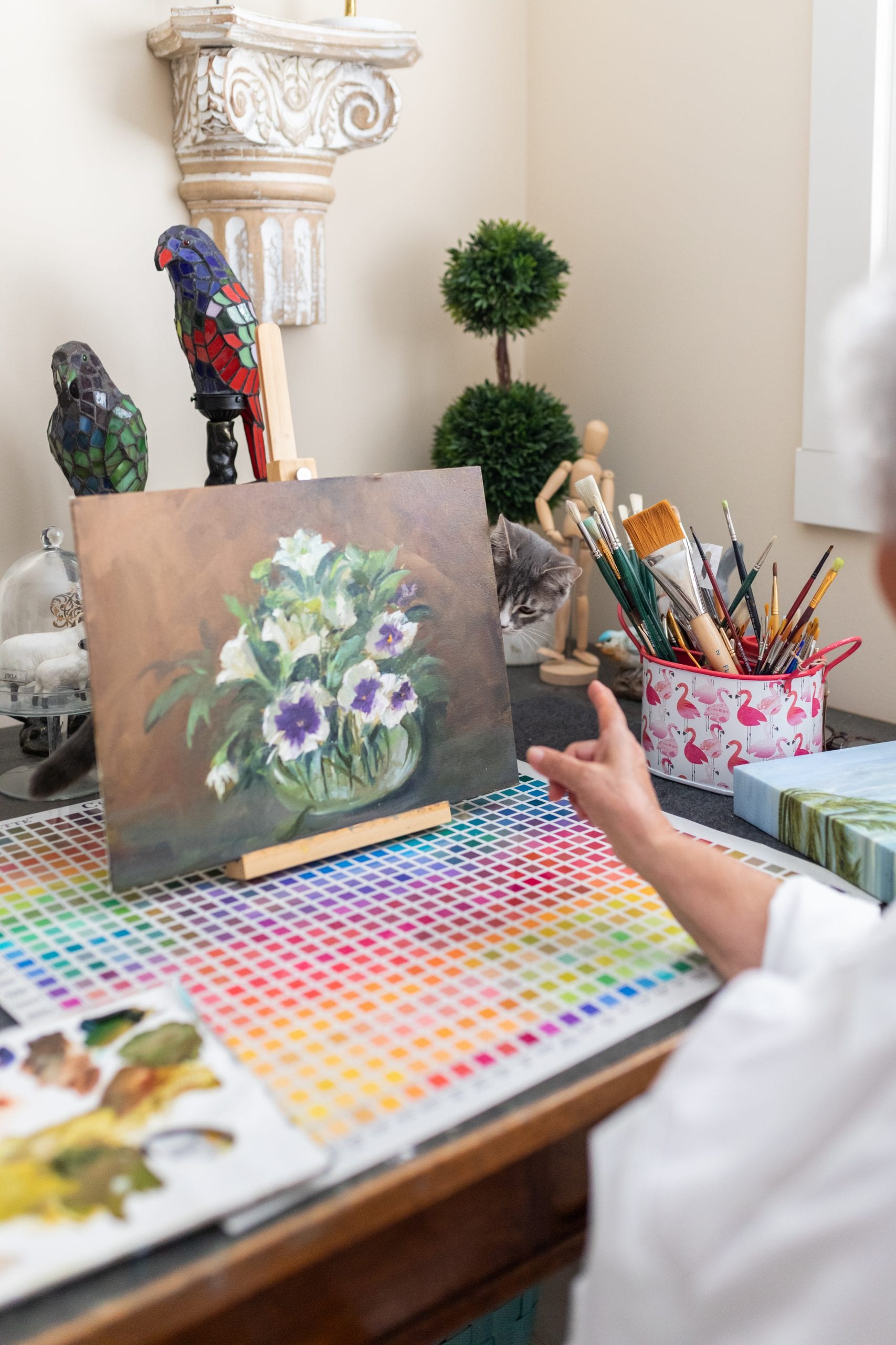 Peggy Harris' art on her desk.