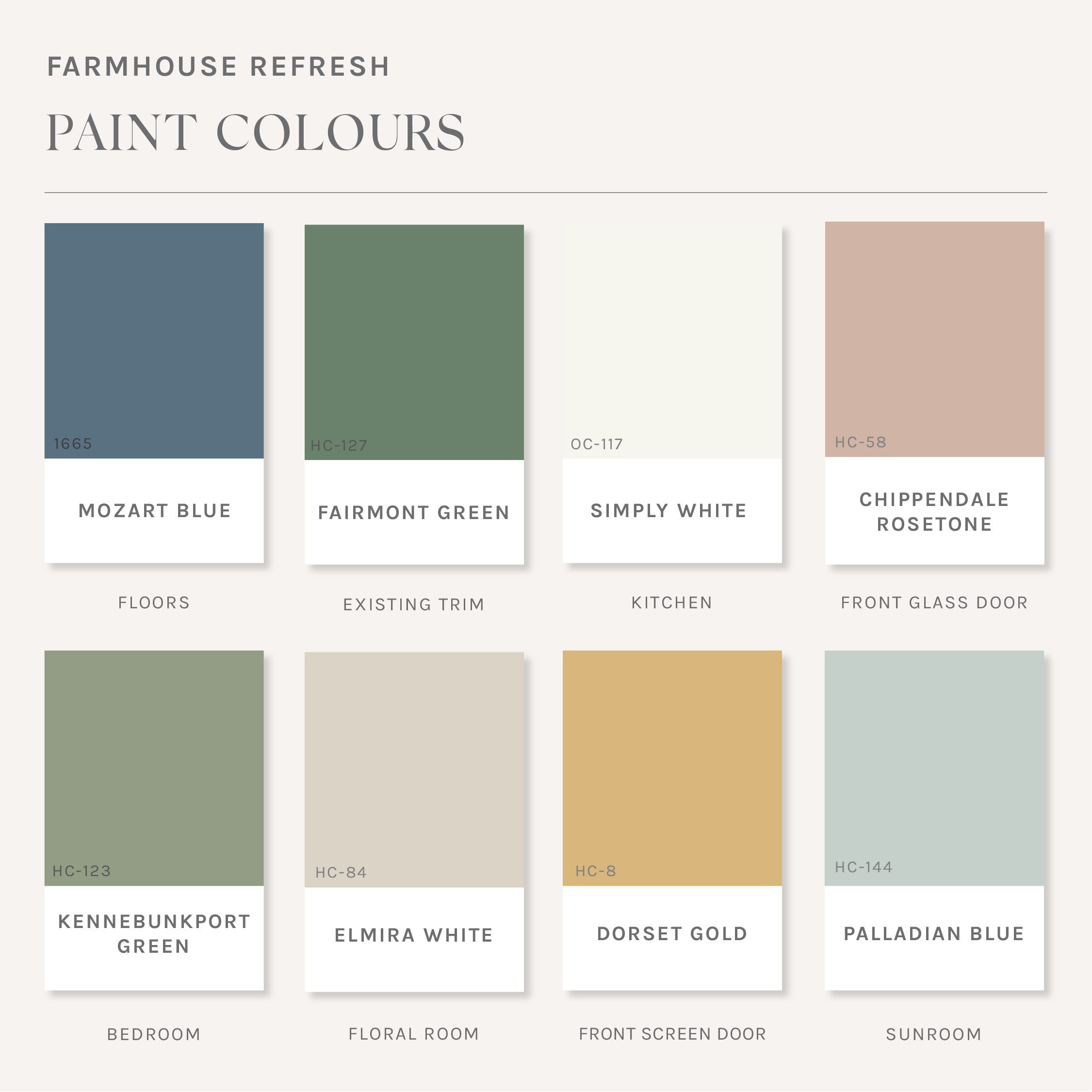 Jillian and Justin's Farmhouse paint colour palette