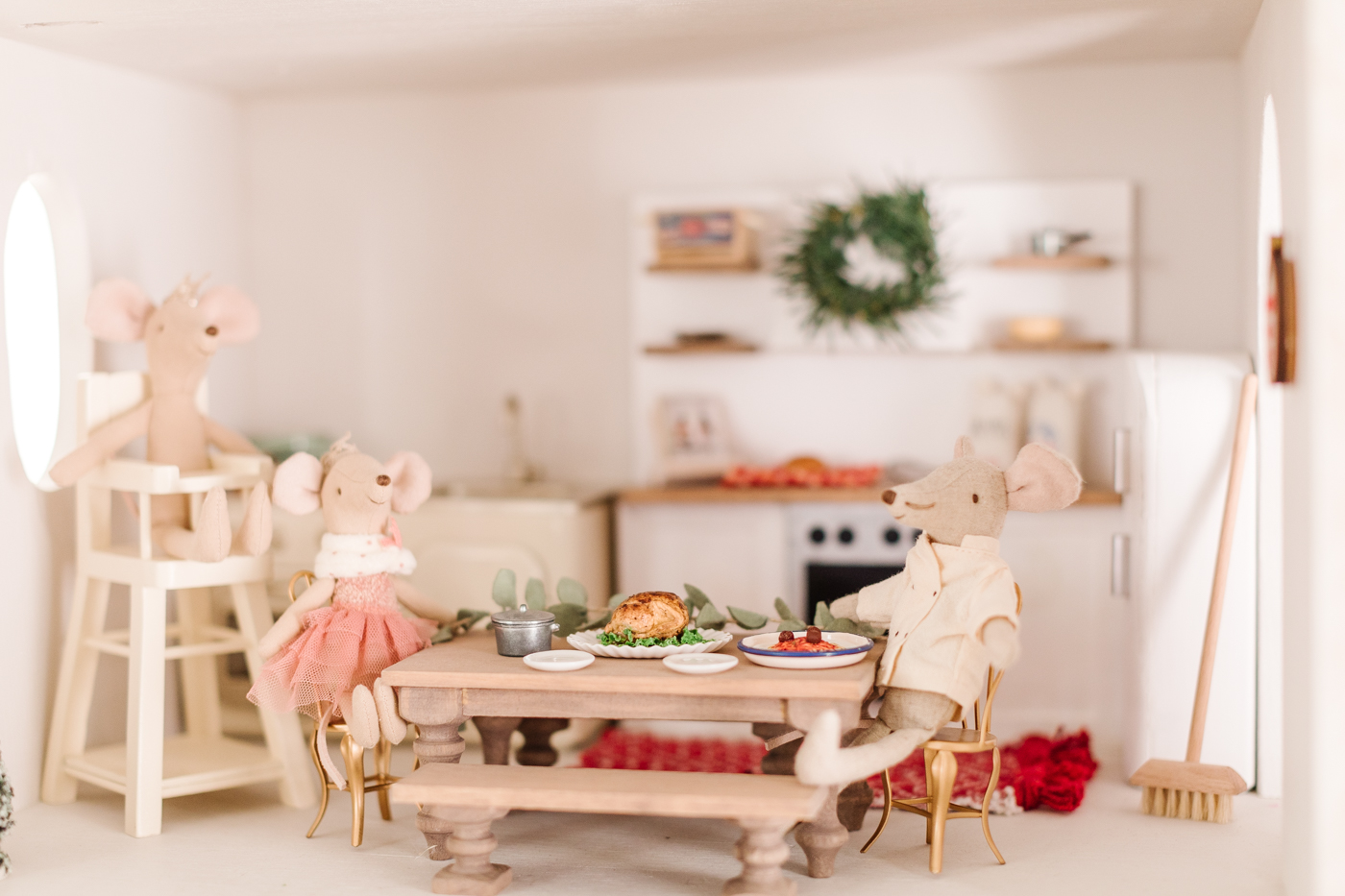 kitchen table with food 