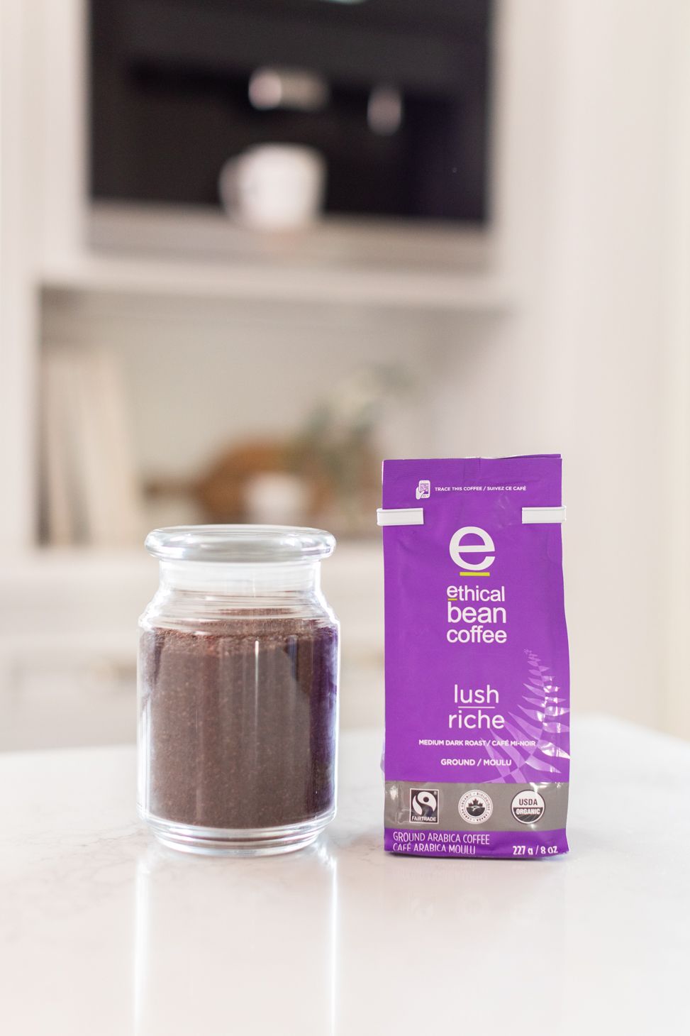 Ethical Bean Coffee sitting on Jillian Harris kitchen included in the Spring 2022 Jilly Box