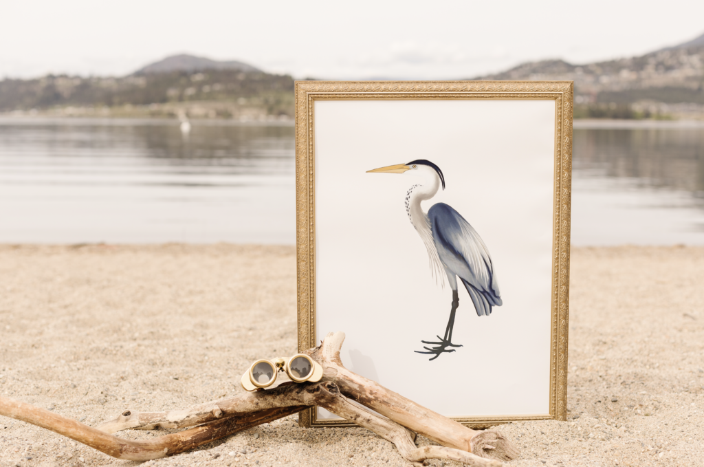 The Blue Heron art print from the Jilly Digital Coastal Collection