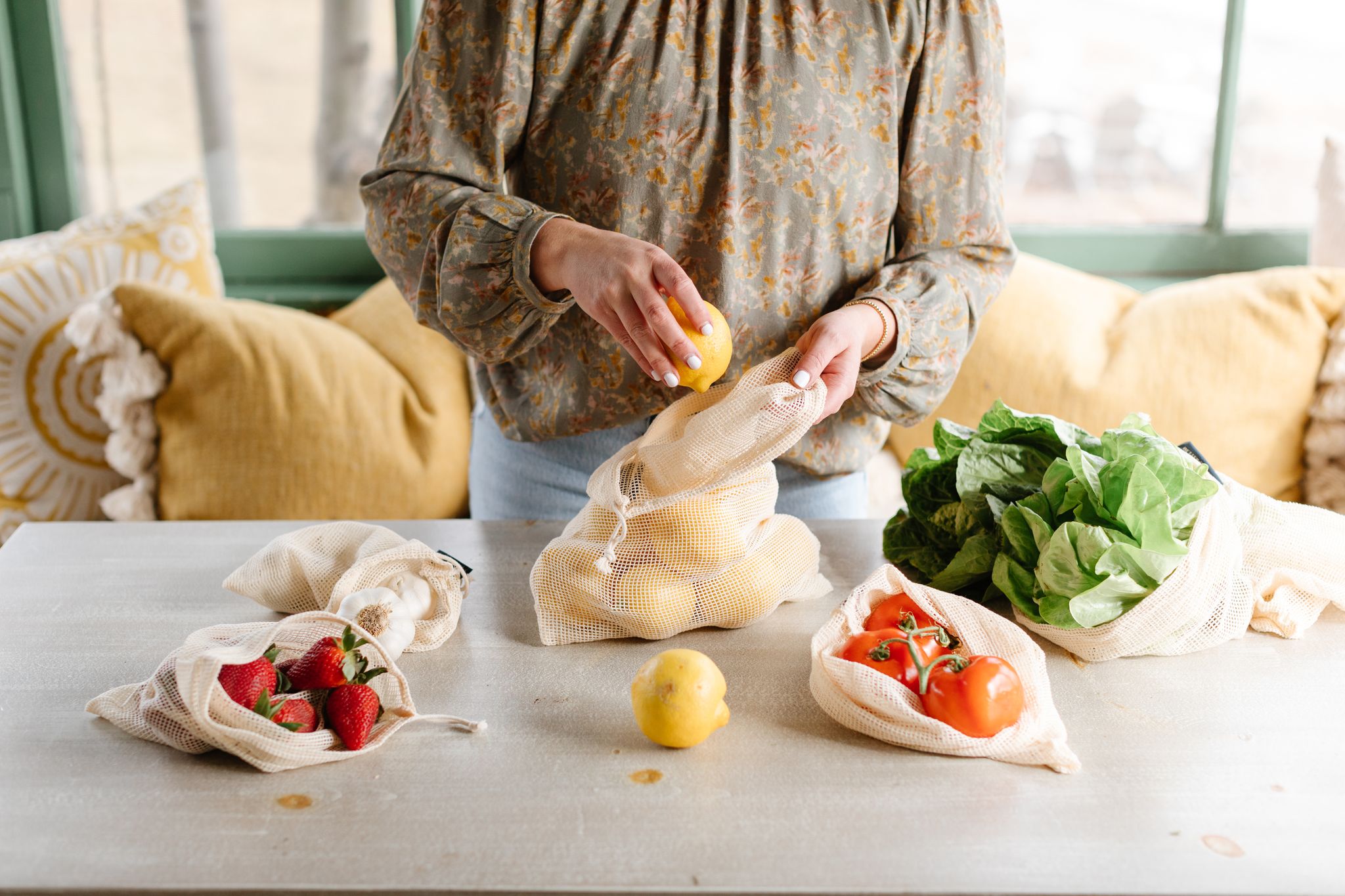 Mesh Bags from Better Farm Co filled with fresh vegetables 