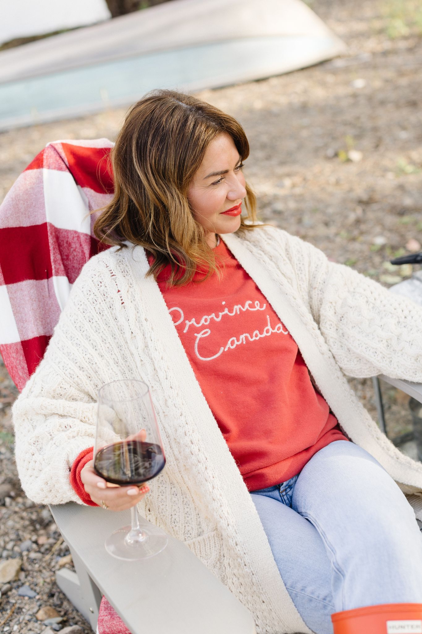 Jillian Harris wearing the Hand Script Sweatshirt from Province of Canada designed exclusively for The Fall 2022 Jilly Box as an add-on option.