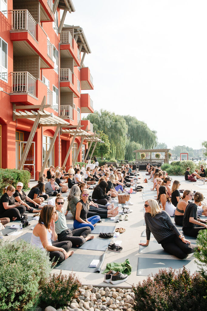 Overview of the Eldorado Resort with Academy at the Farm attendees sitting on their B Yoga mats