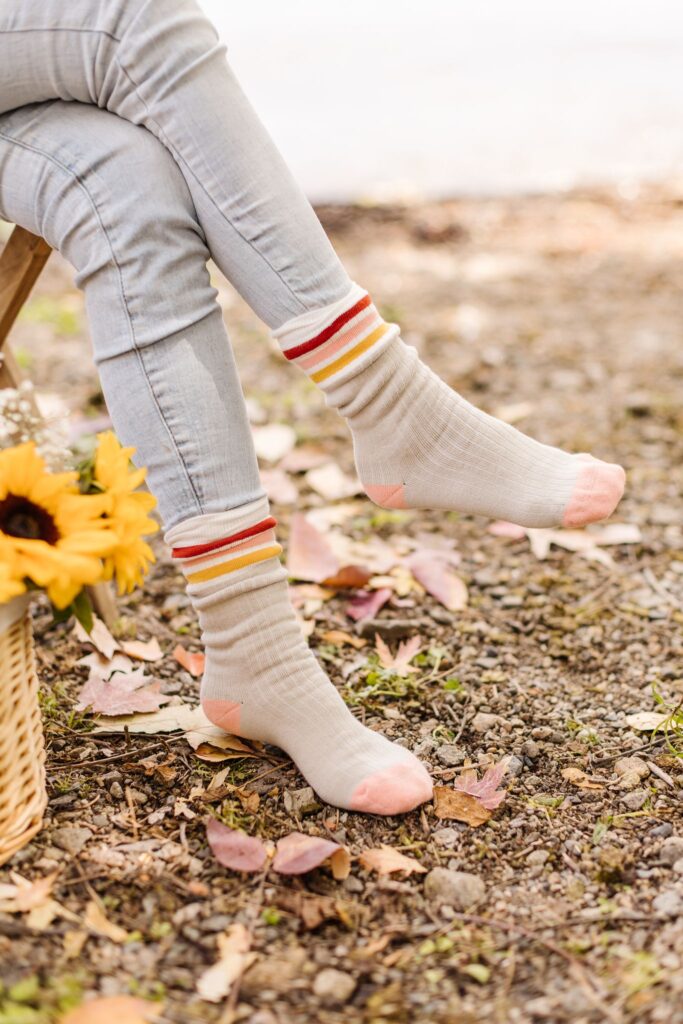 Jillian Harris wearing the Custom Organic Socks from The Fall 2022 Jilly Box