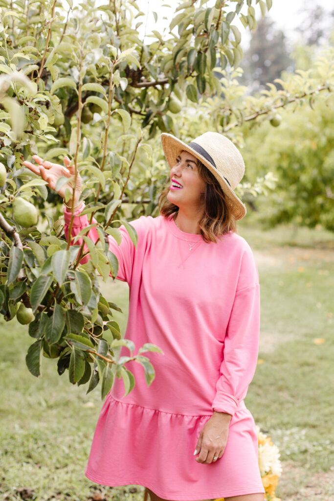 Jillian Harris wearing the new Ginger Pink Essential Mini Sweat Dress from the new Jillian Harris x Smash + Tess Collaboration