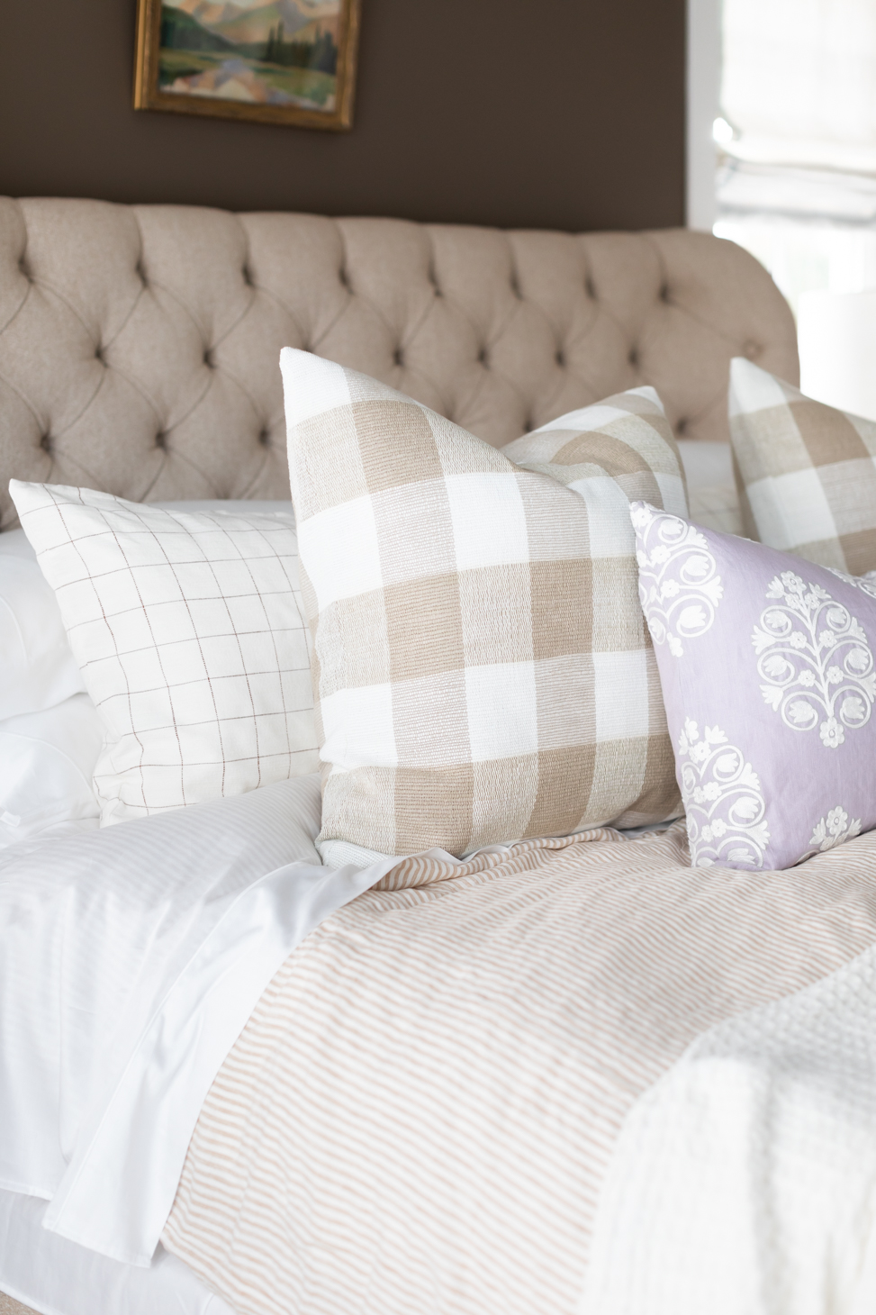 Pillows for Jillian Harris's brown bedroom transformation with The Cross