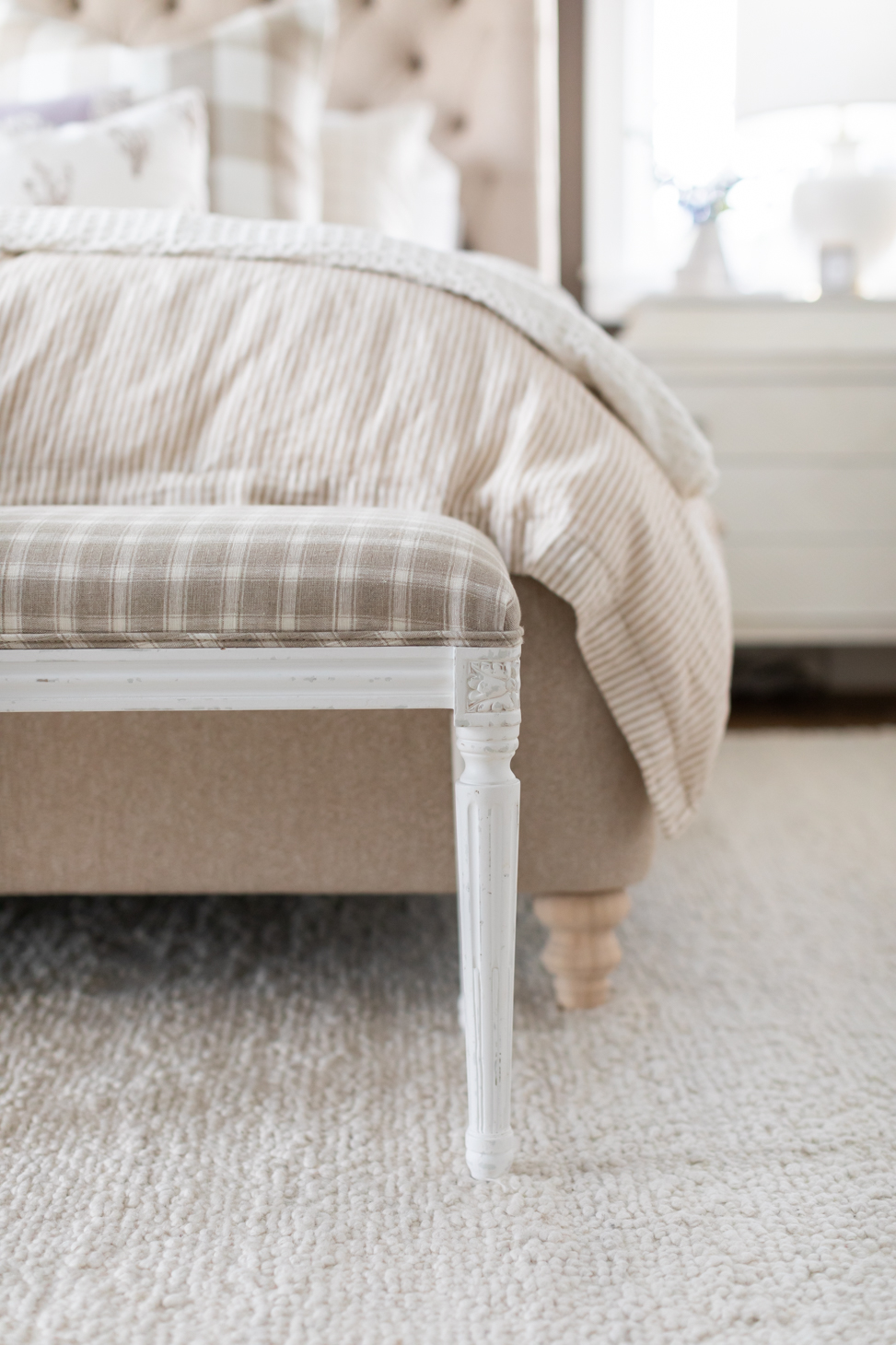 Boudoir Bench for Jillian Harris's brown bedroom transformation with The Cross