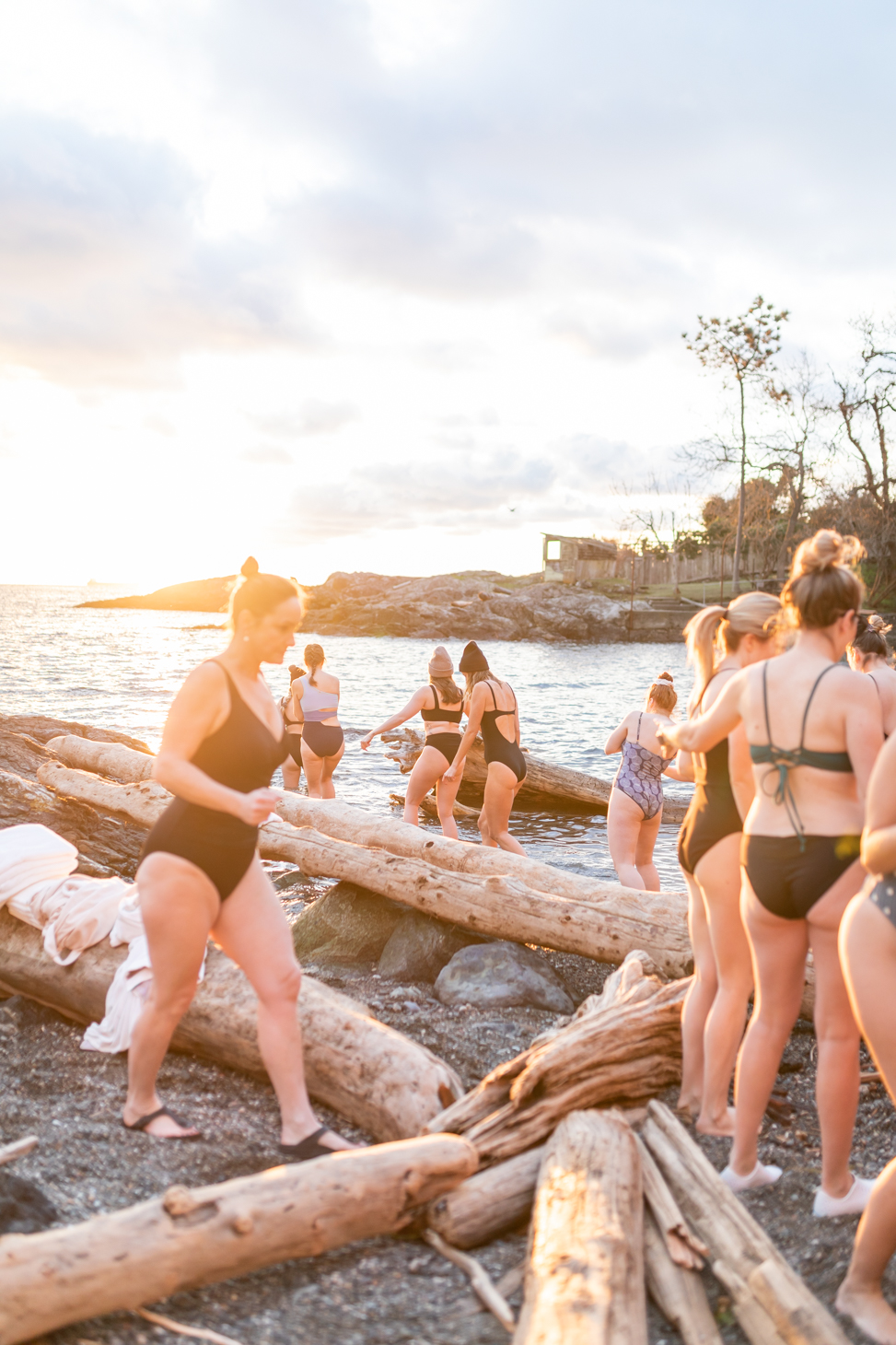 Jillian Harris and Team Jilly doing a cold plunge in Oak Bay, British Columbia