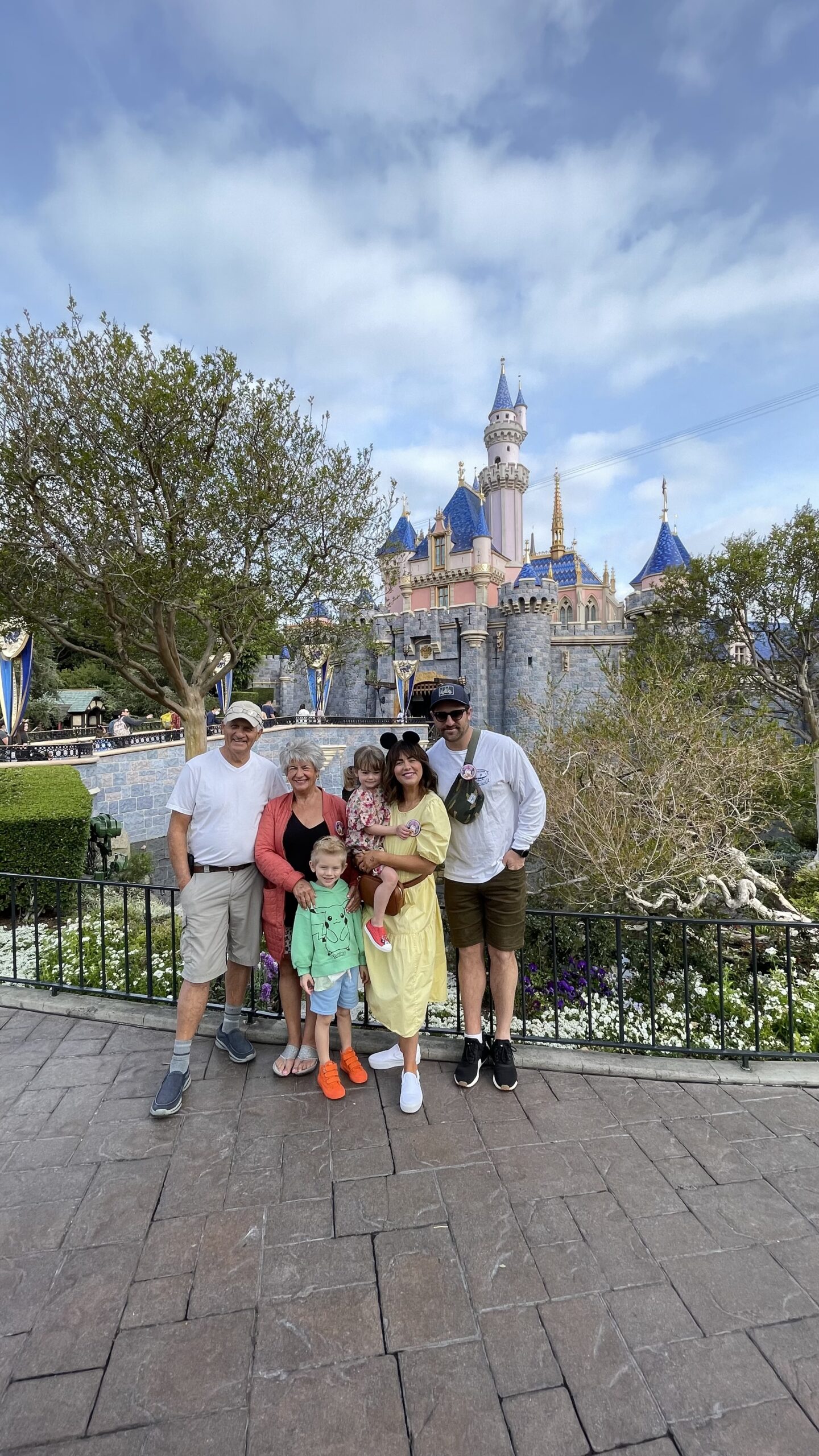 Jillian Harris and family in front of the Disneyworld Cinderella castle at Walt Disney World