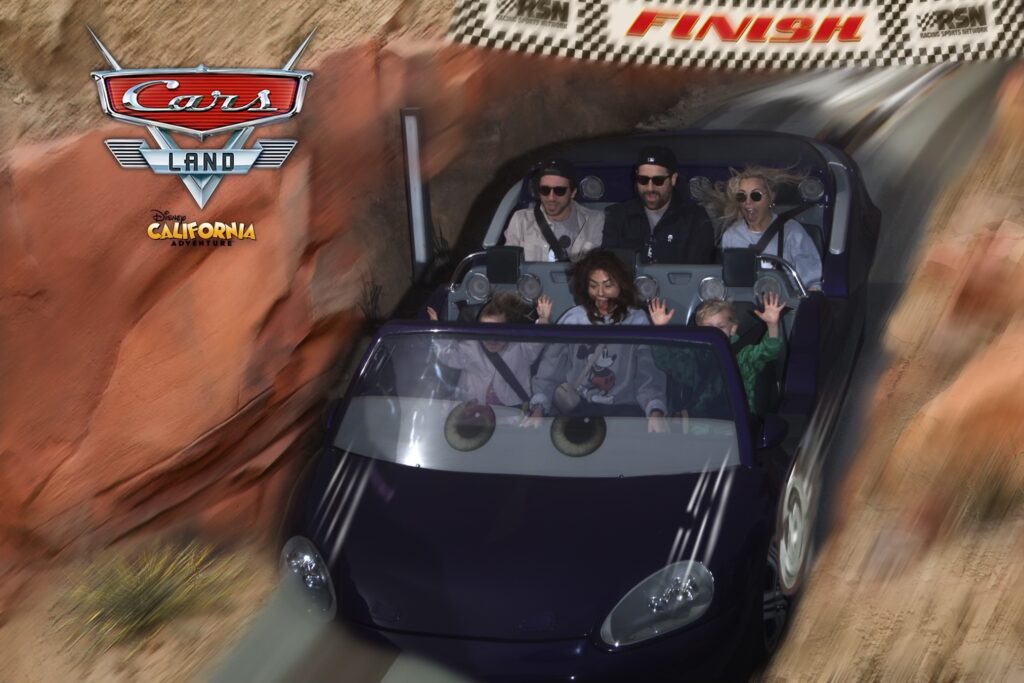 Jillian Harris and Shay Merritt at Disneyland Cars Land ride