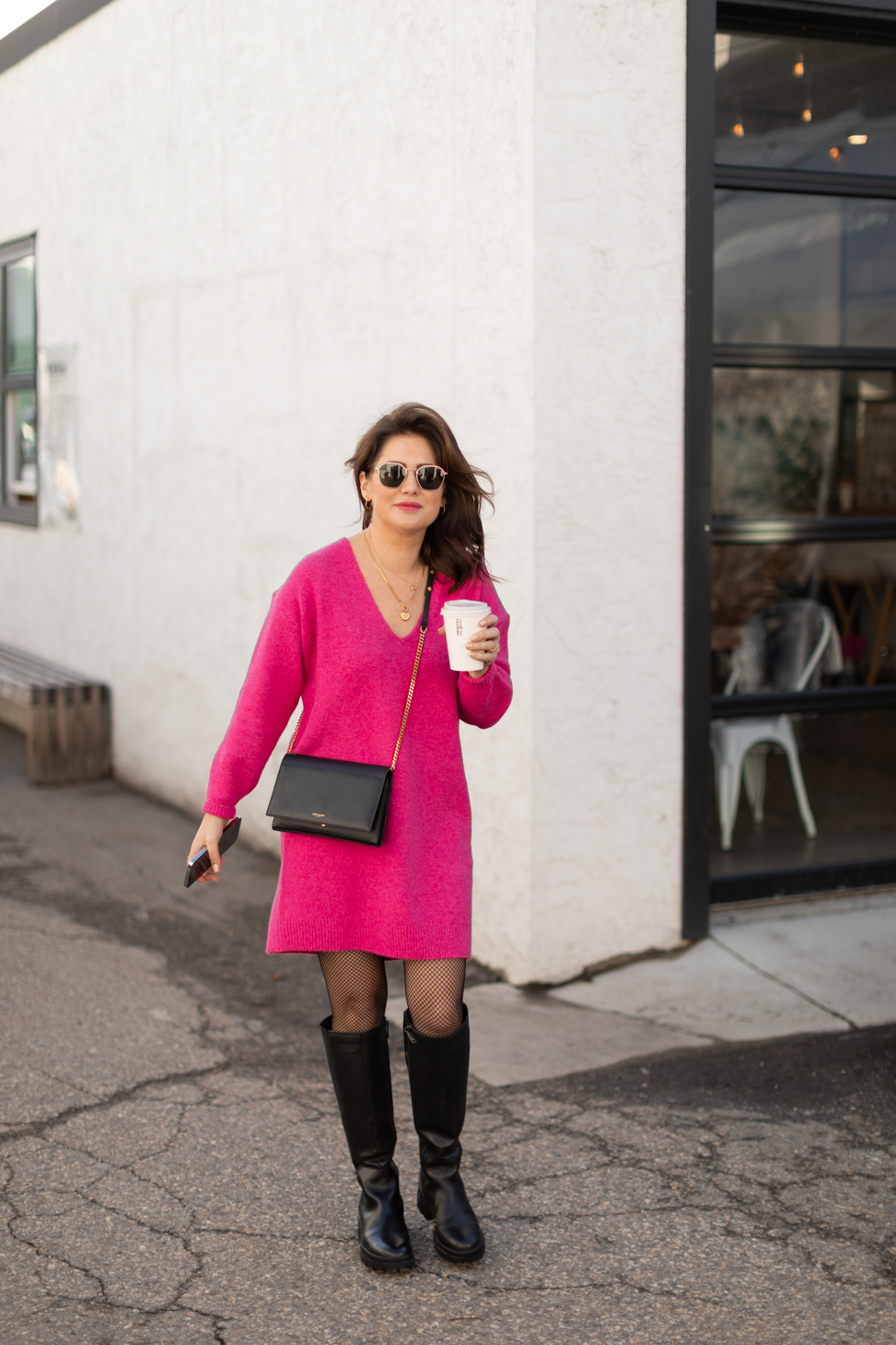 Elevated Classics Collection Jillian Harris wearing the Sweater Weather Mini Dress in Cranberry