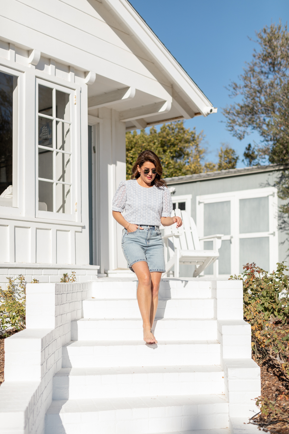 Jillian Harris wearing a blue top for her 2023 Joe Fresh Summer Collection