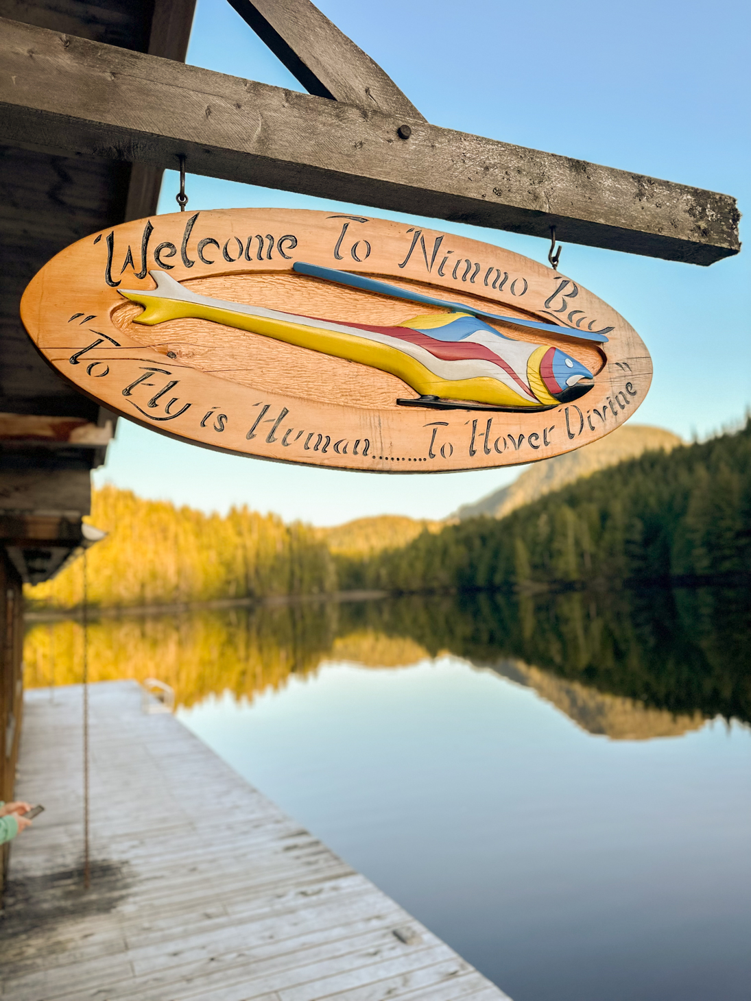 Welcome sign at Nimmo Bay retreat