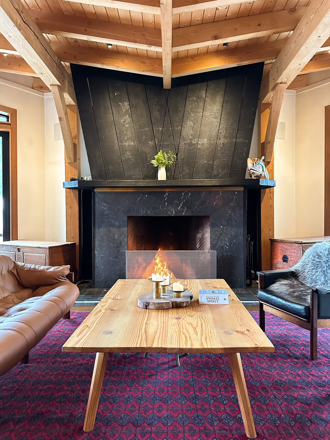 Indoor common room at Nimmo Bay retreat