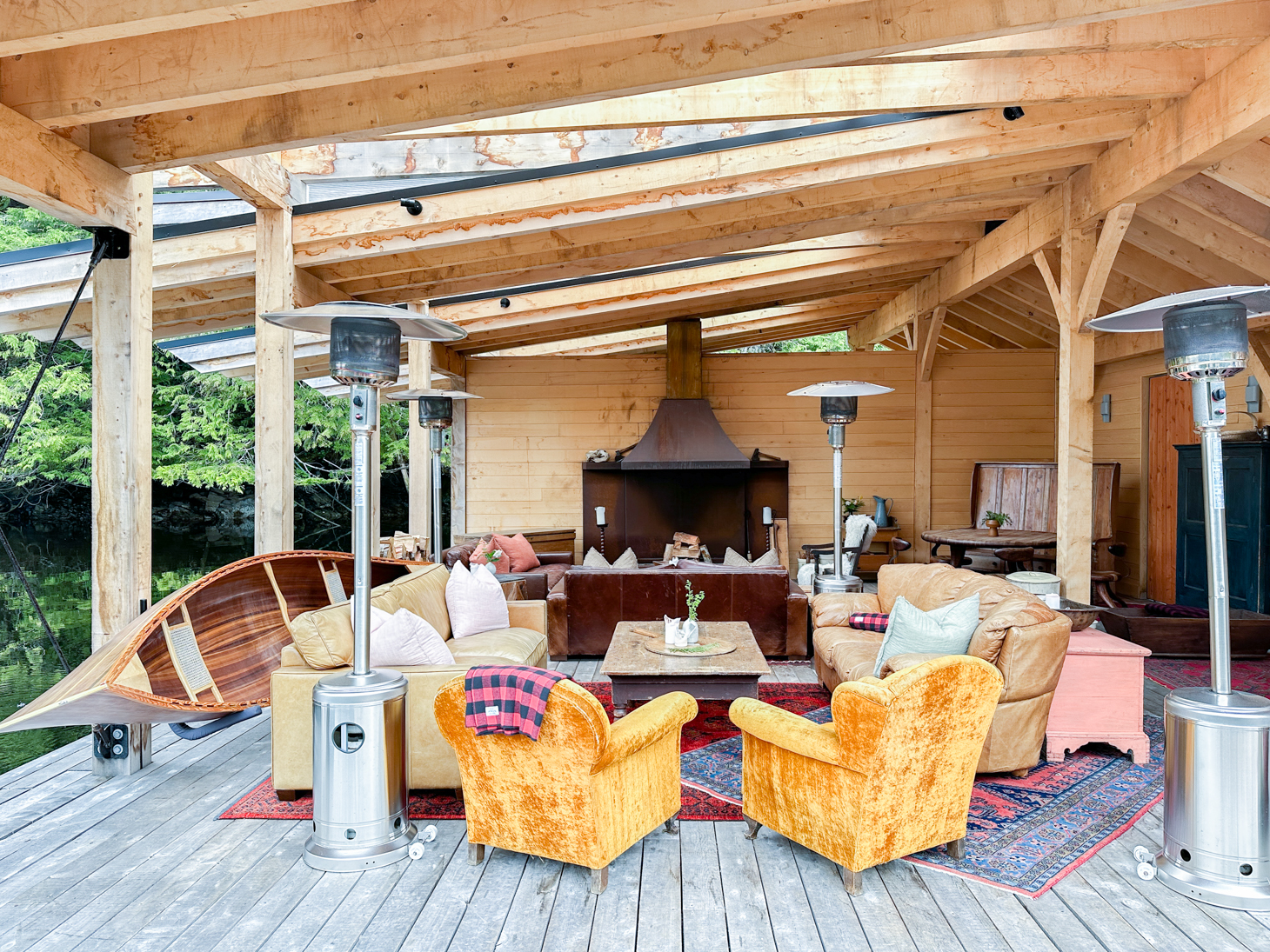 Outdoor common area at Nimmo Bay retreat