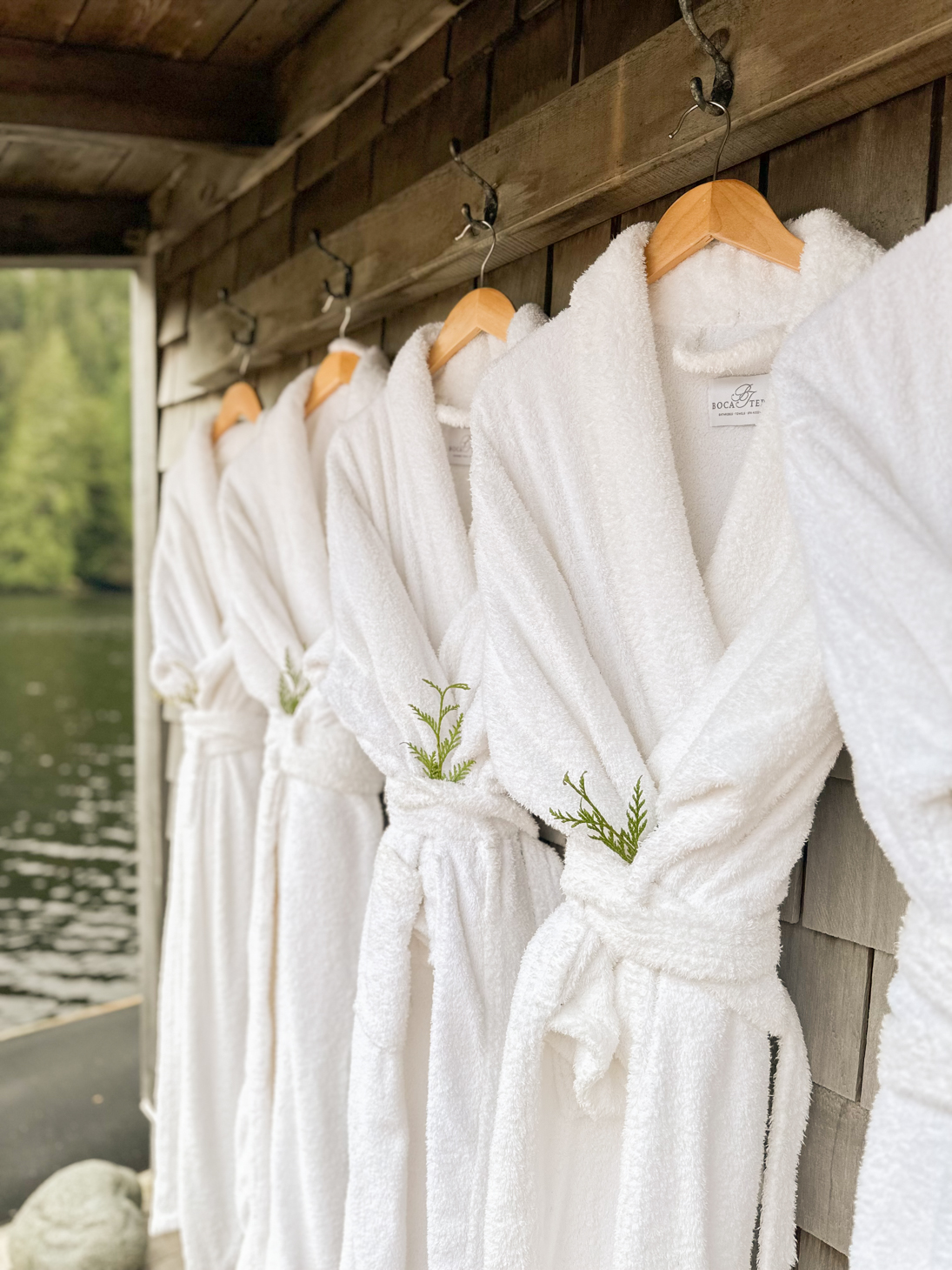 Outdoor floating sauna at Nimmo Bay retreat