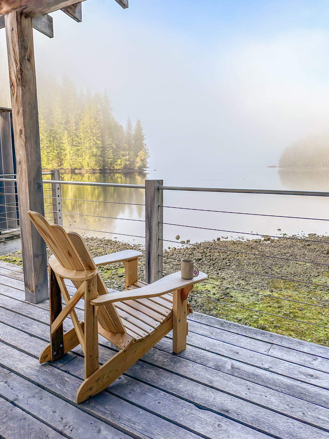 Morning view from the Nimmo Bay cabins