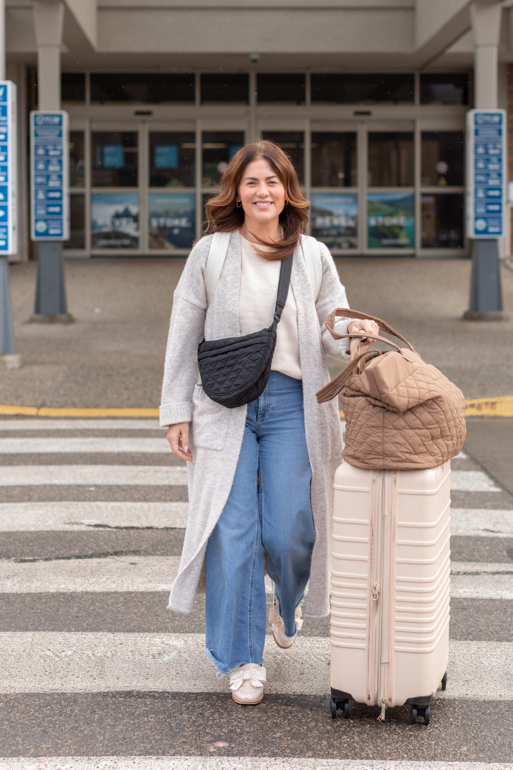 Jillian Harris wearing the Ela Handbags Belt Bag in black