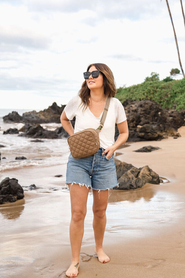 Jillian Harris wearing the Ela Handbags Belt Bag in brown