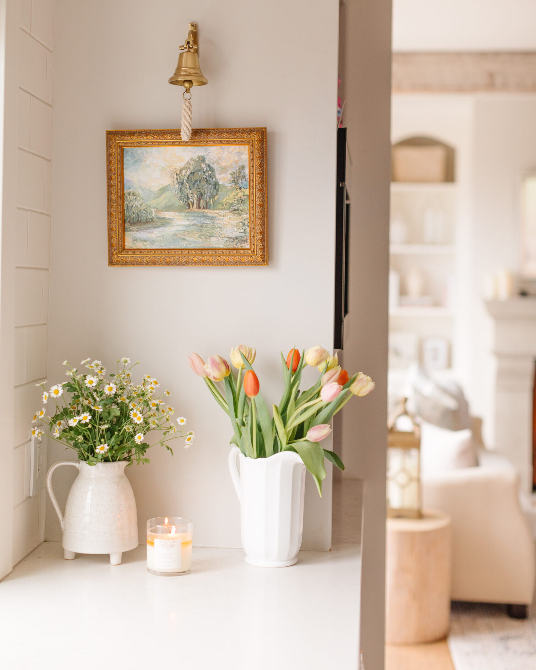 Spring flowers on kitchen counter