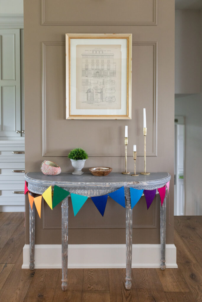 Colourful banner hanging on a table