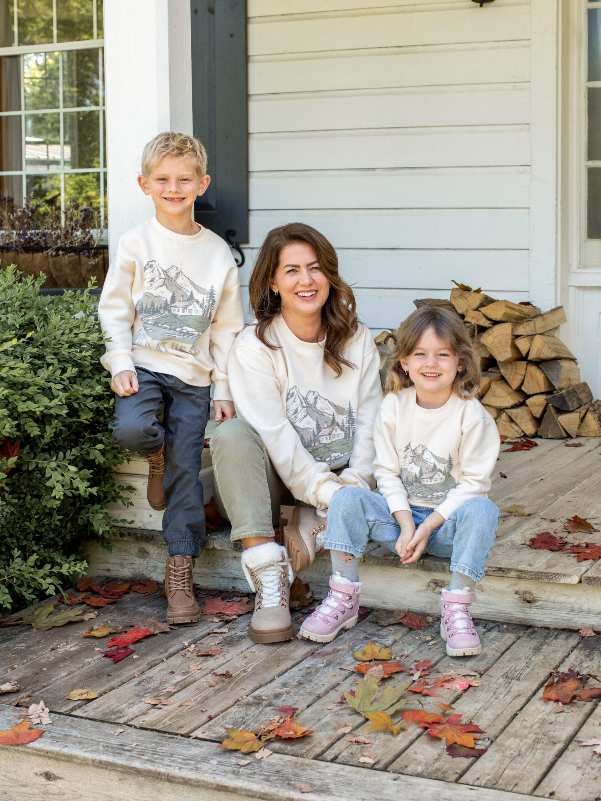 Jillian Harris and her children wearing the 2024 Jillian Harris x Joe Fresh x Life At Home™ Fall Collection.