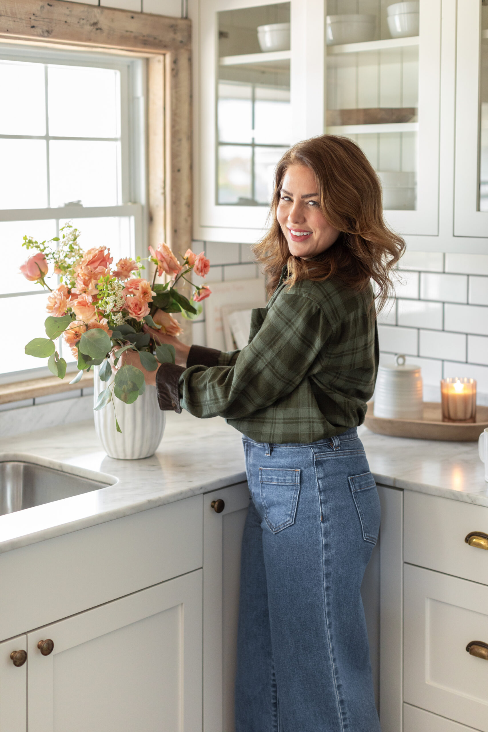 Jillian Harris wearing the Mossy Meadow Flannel from the Jillian Harris x Joe Fresh x Life At Home™ Fall Collection