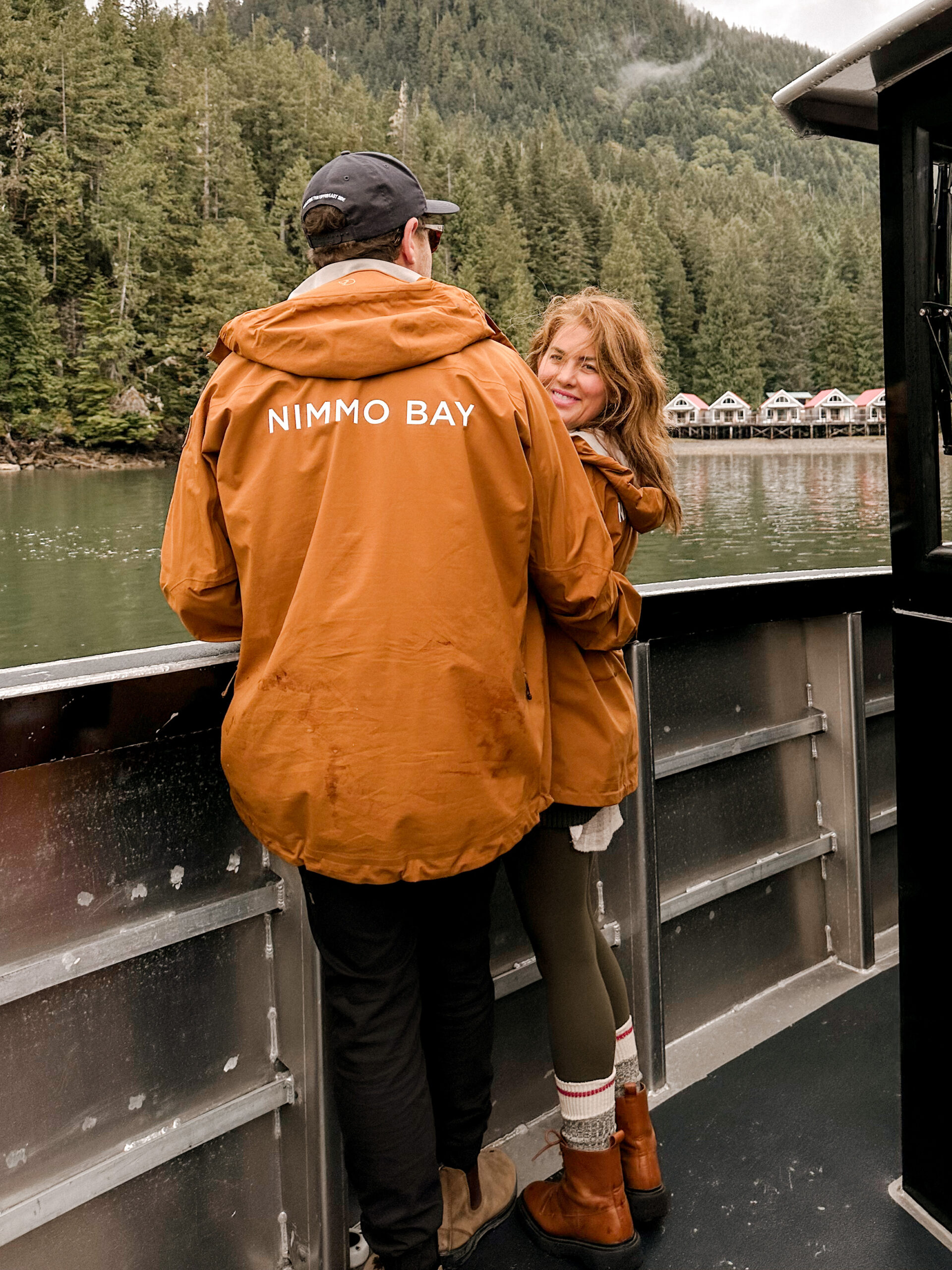 Jillian Harris and Justin Pasutto on a boat at Nimmo Bay