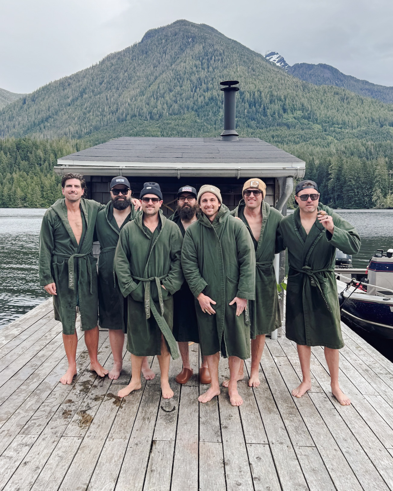 Justin and friends enjoying the floating sauna