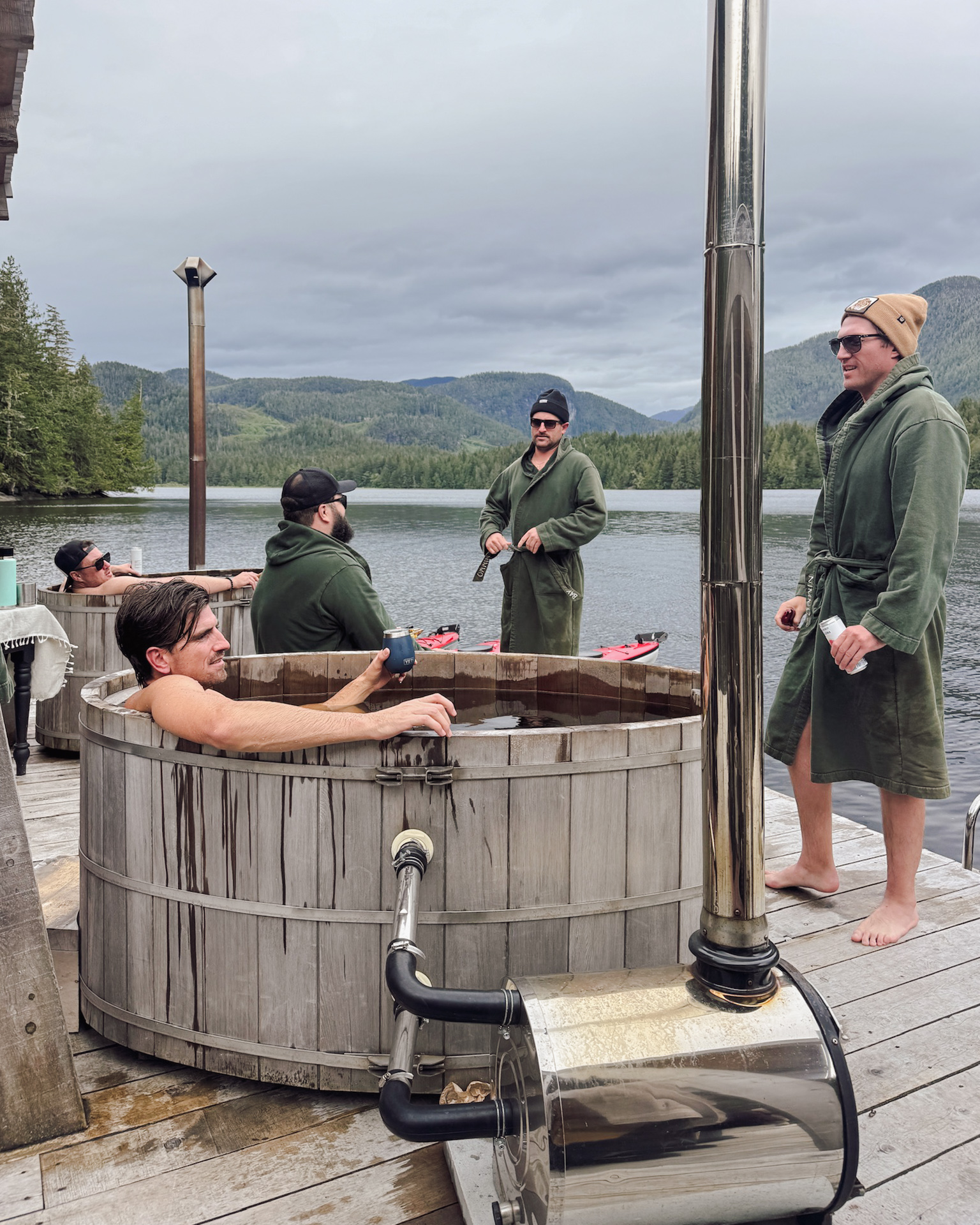 Enjoying the hot tub on the dock